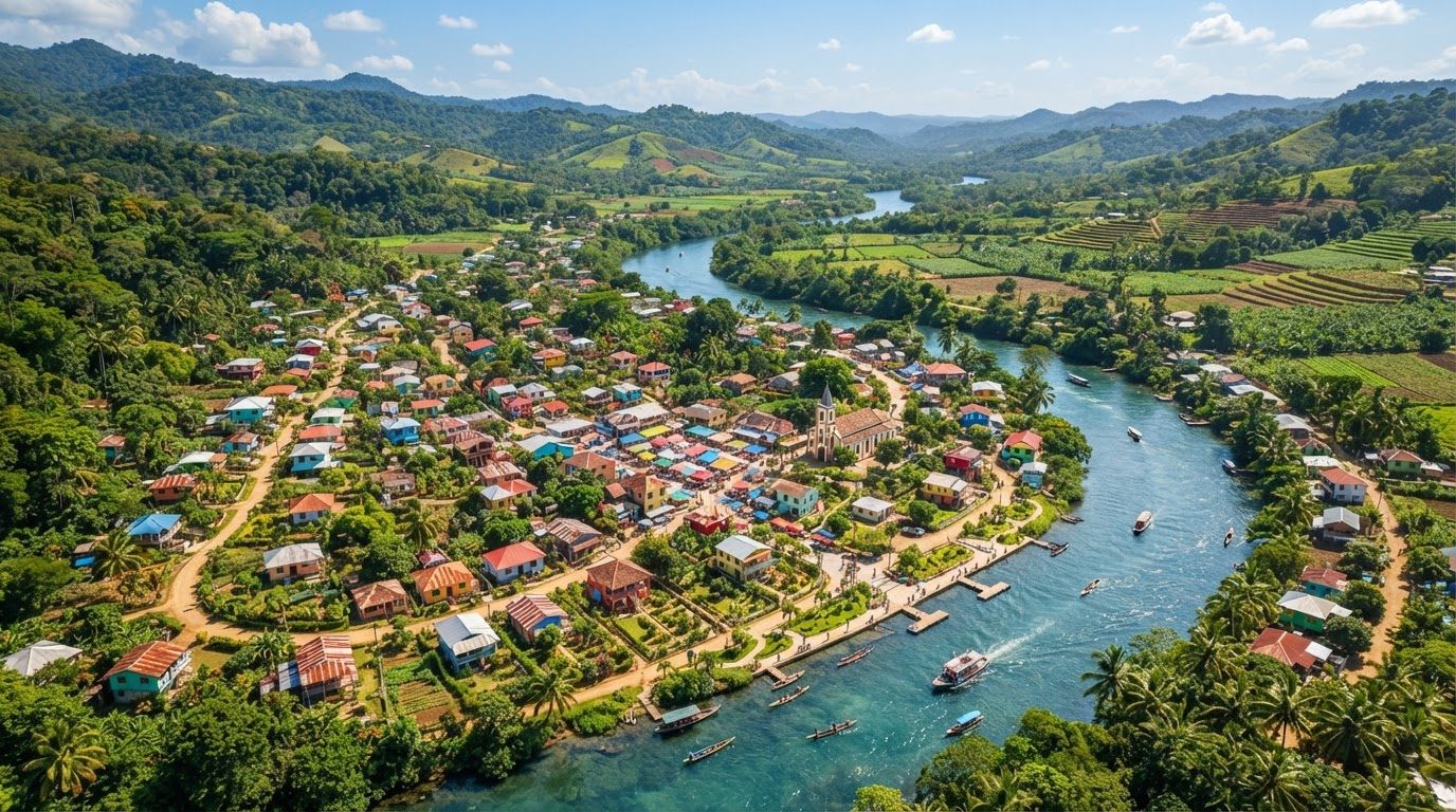 Aerial view of a river settlement used as an illustrative watch area